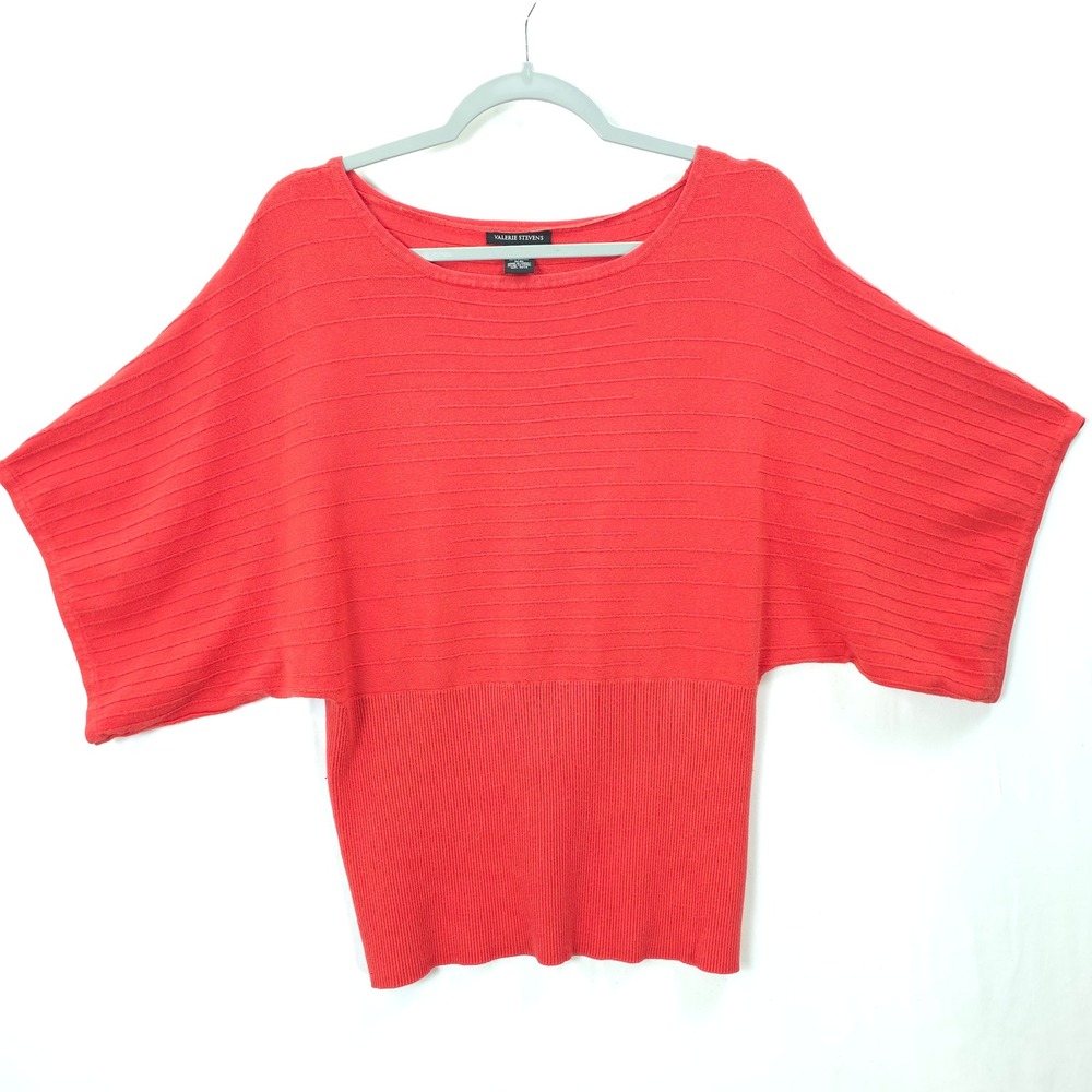Valerie Stevens Knit Top Womens XL Dolman Sleeve Coral Red Modern Minimalist